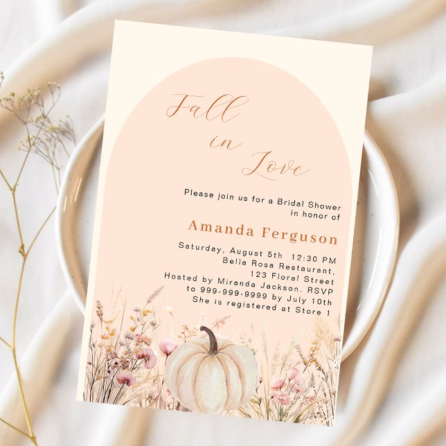 Wildflowers arch fall love pumpkin Bridal Shower Invitation (Creator Uploaded)