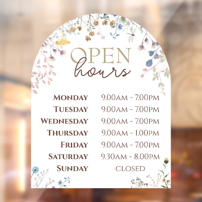 Wildflowers Arch Open Hours Window Cling (Sheet 2)