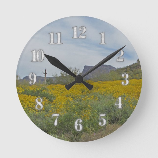 Wildflowers Arizona Desert Yellow Flower Southwest Round Clock (Front)