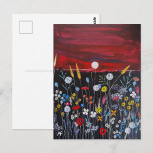 Wildflowers at Sunset Painting by Alfred Fox Postcard