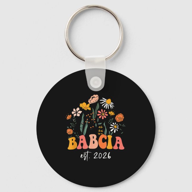 Wildflowers Babcia Est 2026 New Baby Reveal Ideas  Key Ring (Front)