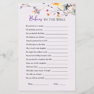 Wildflowers Babies in the Bible Baby Shower Game  