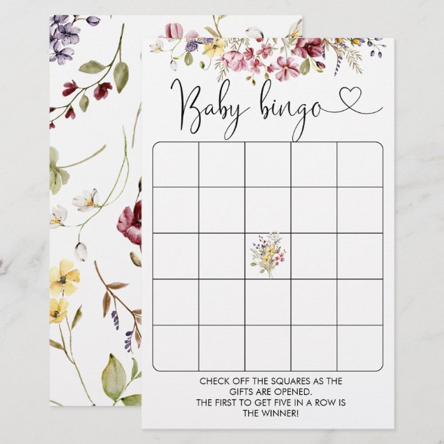 Wildflowers Baby In Bloom Baby Shower Bingo Game (Front/Back)