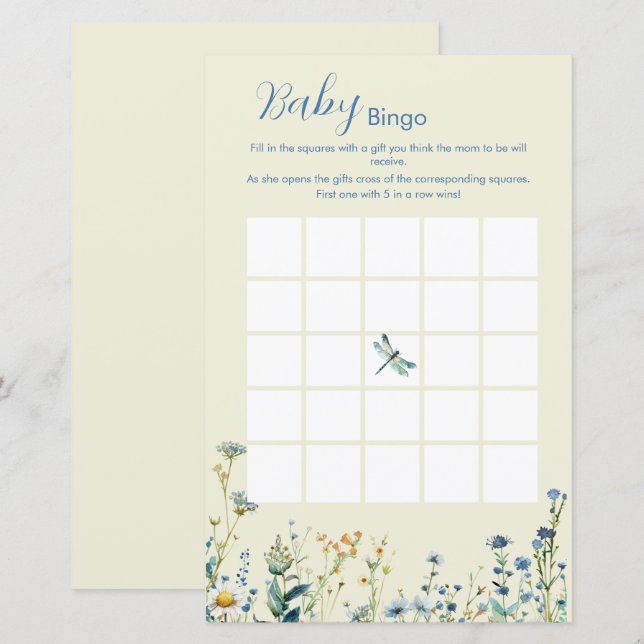 Wildflowers baby in bloom baby shower Bingo game (Front/Back)