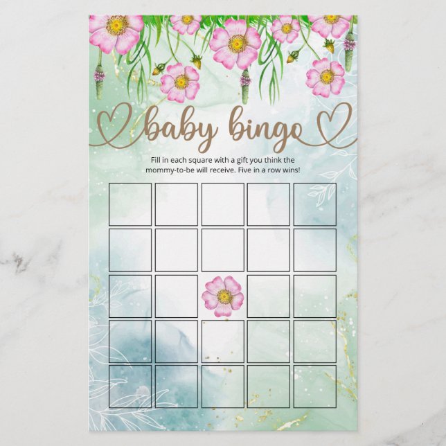 Wildflowers Baby In Bloom Baby Shower Bingo Game (Front)