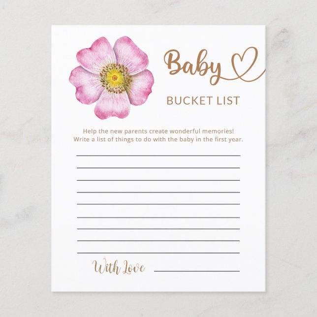 Wildflowers Baby in Bloom Baby Shower Bucket List (Front)