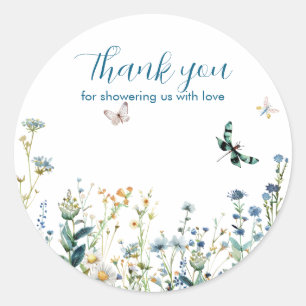Wildflowers baby in bloom baby shower  classic round sticker