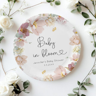 Wildflowers baby in bloom baby shower paper plate