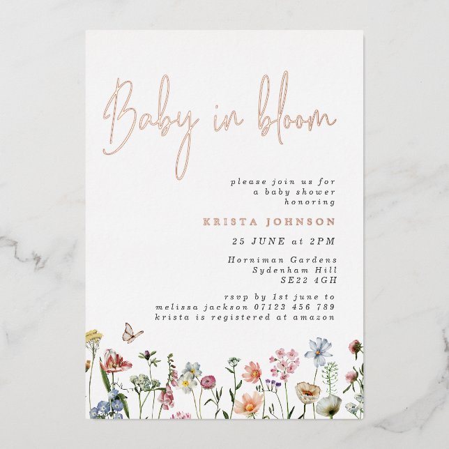Wildflowers Baby In Bloom Baby Shower Rose Gold (Front)