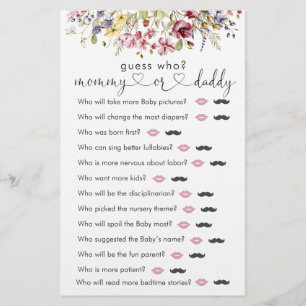 Wildflowers Baby In Bloom  "Guess Who" Game