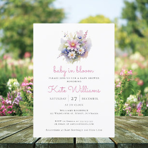 Wildflowers Baby in bloom watercolor floral Invitation