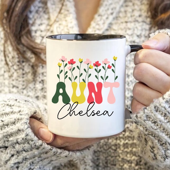 Wildflowers Baby reveal to Aunt Custom Pregnancy Two-Tone Coffee Mug (Creator Uploaded)