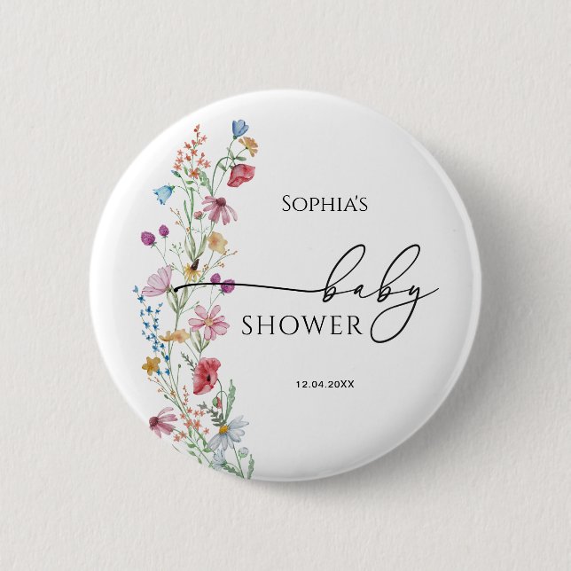 Wildflowers Baby Shower 6 Cm Round Badge (Front)