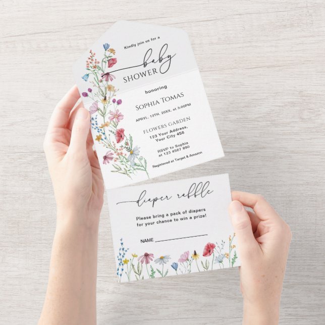 Wildflowers Baby Shower All In One Invitation (Tearaway)