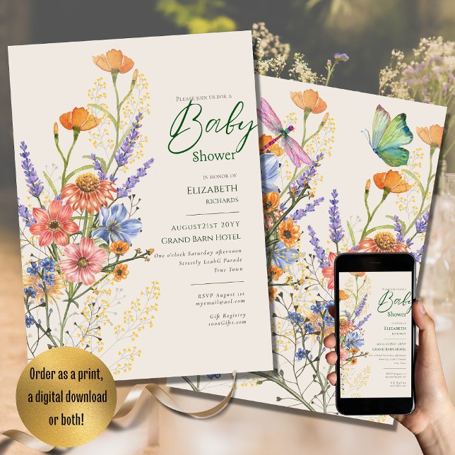 Wildflowers BABY Shower BOHO Printed or Digital Invitation (Creator Uploaded)