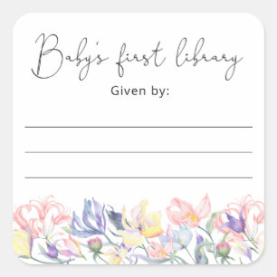 Wildflowers- Baby Shower bookplate, books for baby Square Sticker