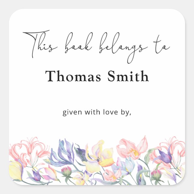 Wildflowers- Baby Shower bookplate, books for baby Square Sticker (Front)