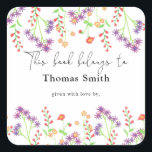 Wildflowers- Baby Shower bookplate, books for baby Square Sticker<br><div class="desc">Simple baby shower invitation features gorgeous hand-painted pencil wildflowers and elegant calligraphy script that's perfect for spring,  summer,  or fall baby showers. Matching items available.</div>