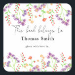 Wildflowers- Baby Shower bookplate, books for baby Square Sticker<br><div class="desc">Simple baby shower invitation features gorgeous hand-painted pencil wildflowers and elegant calligraphy script that's perfect for spring,  summer,  or fall baby showers. Matching items available.</div>
