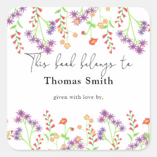 Wildflowers- Baby Shower bookplate, books for baby Square Sticker
