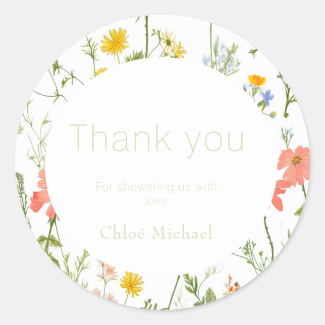 wildflowers Baby shower   Classic Round Sticker (Front)