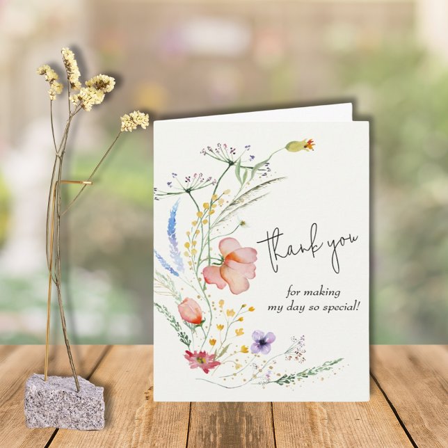 Wildflowers Baby Shower Green Thank You Card (Creator Uploaded)