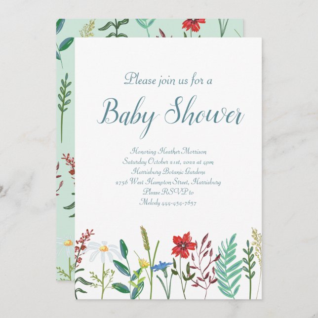 Wildflowers Baby Shower Invitation (Front/Back)