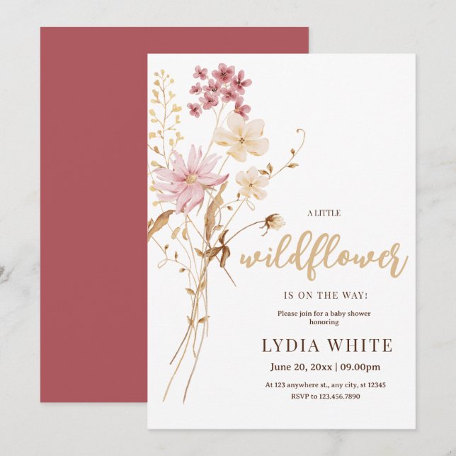 Wildflowers Baby Shower Invite, Minimalist Baby  Invitation (Front/Back)