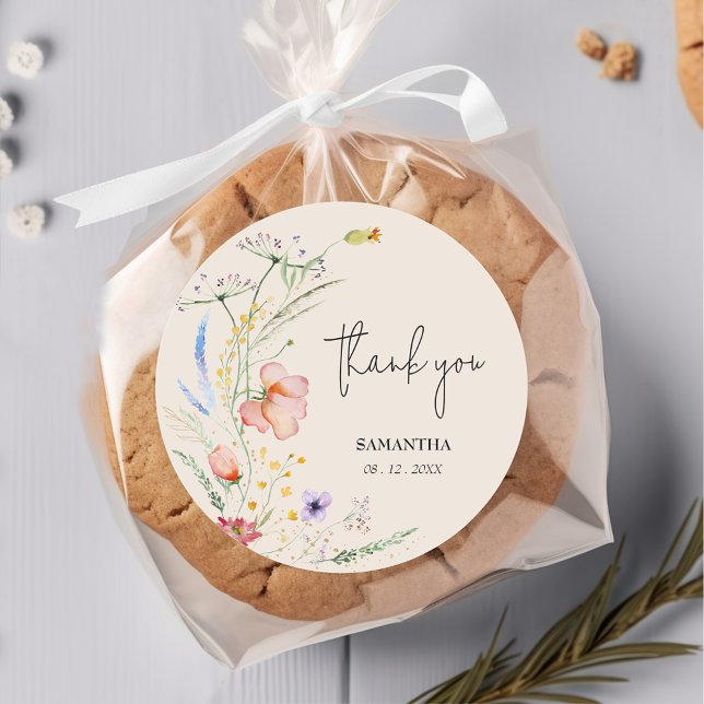 Wildflowers Baby Shower Ivory Classic Round Sticker (Creator Uploaded)