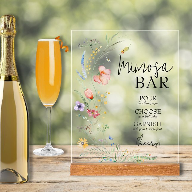 Wildflowers Baby Shower Mimosa Bar Acrylic Sign (Wildflowers Mimosa Bar Clear Acrylic Sign)