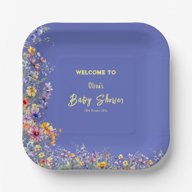 Wildflowers Baby Shower Paper Plate (Front)