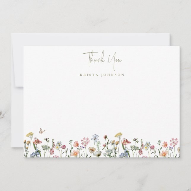 Wildflowers Baby Shower Personalised Thank You Card (Front)