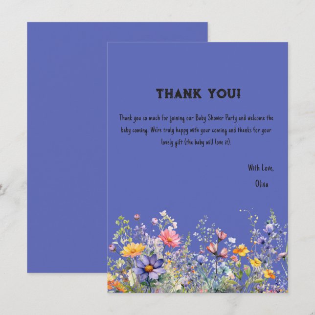 Wildflowers Baby Shower Thank You Card (Front/Back)