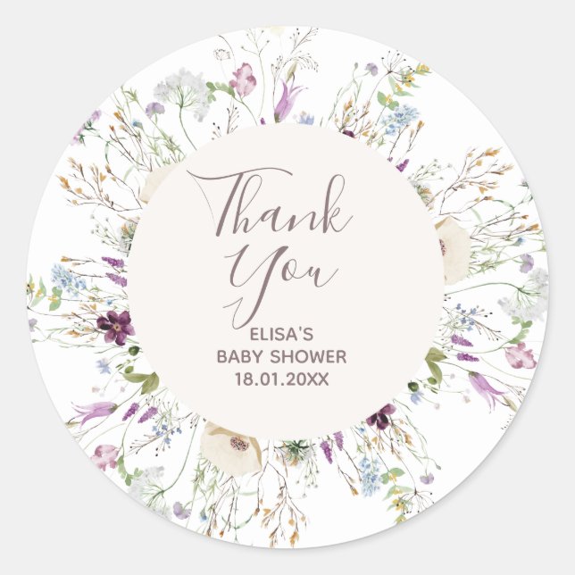 Wildflowers Baby Shower Thank You Sticker (Front)