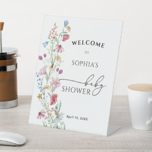 Wildflowers Baby Shower Welcome Pedestal Sign