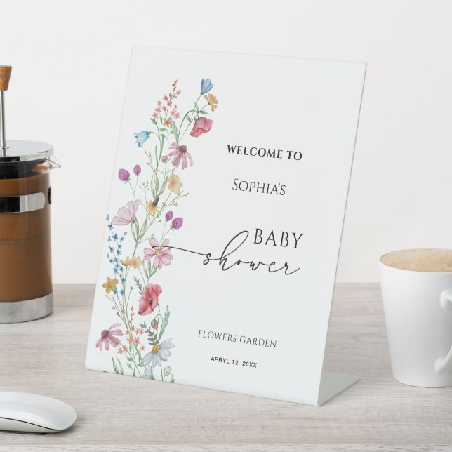 Wildflowers Baby Shower Welcome Pedestal Sign (In SItu)