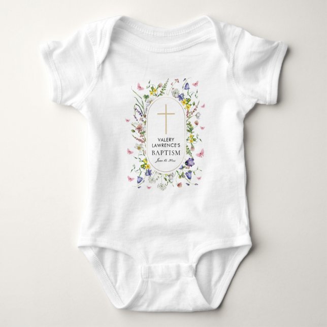 Wildflowers Baptism Boho Chic Baby Bodysuit (Front)