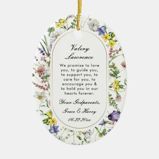 Wildflowers Baptism Boho Chic Ceramic Ornament (Front)