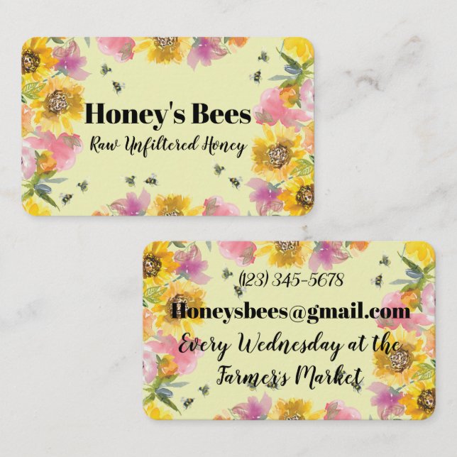 Wildflowers Bees Country Style Honey Vendor Business Card (Front/Back)