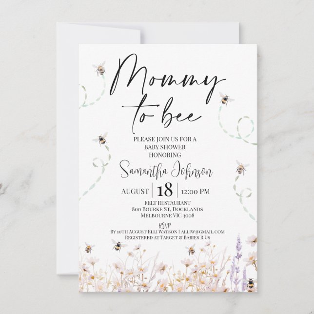 Wildflowers Bees Mommy to Bee Baby Shower Invitation (Front)