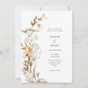 Wildflowers Beige Boho Botanical Wedding Invitation