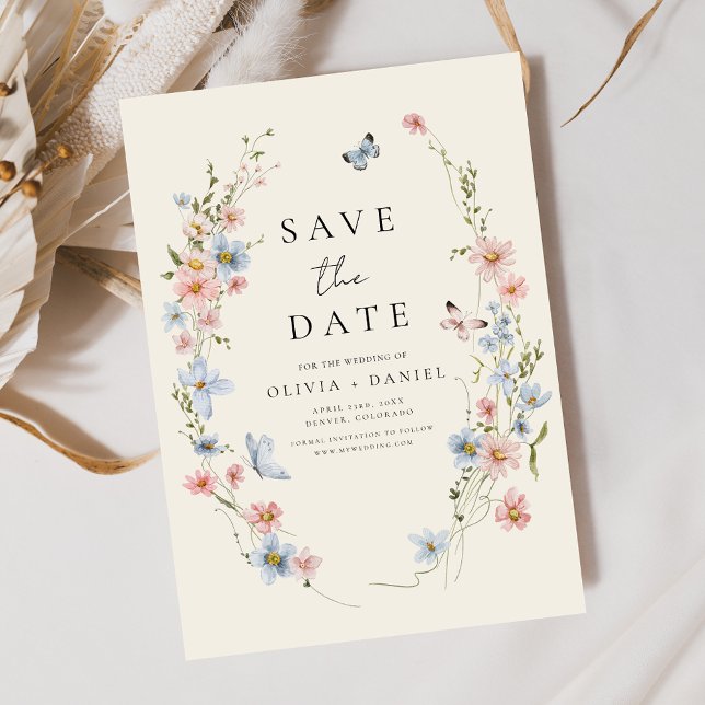 Wildflowers Beige Boho Save the Date Minimalist (Creator Uploaded)