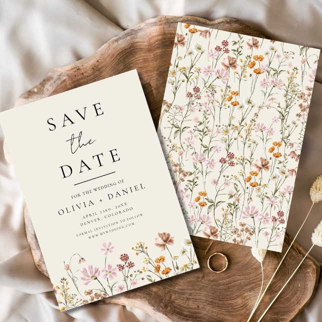 Wildflowers Beige Boho Save the Date Minimalist  (Creator Uploaded)