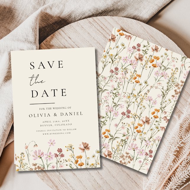 Wildflowers Beige Boho Save the Date Minimalist  (Creator Uploaded)