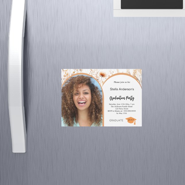 Wildflowers beige photo arch graduation 2025 magnetic invitation (Creator Uploaded)