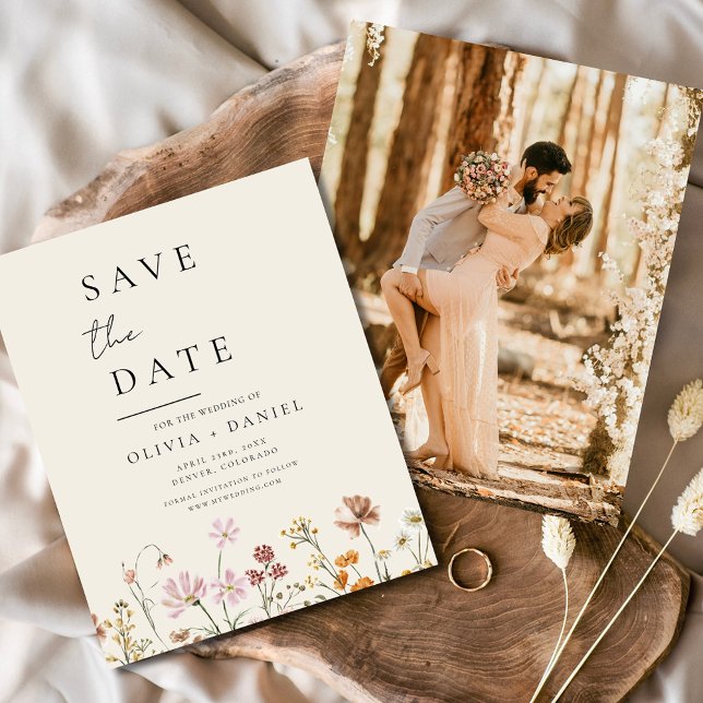 Wildflowers Beige Photo Boho Save the Date Flyer (Creator Uploaded)