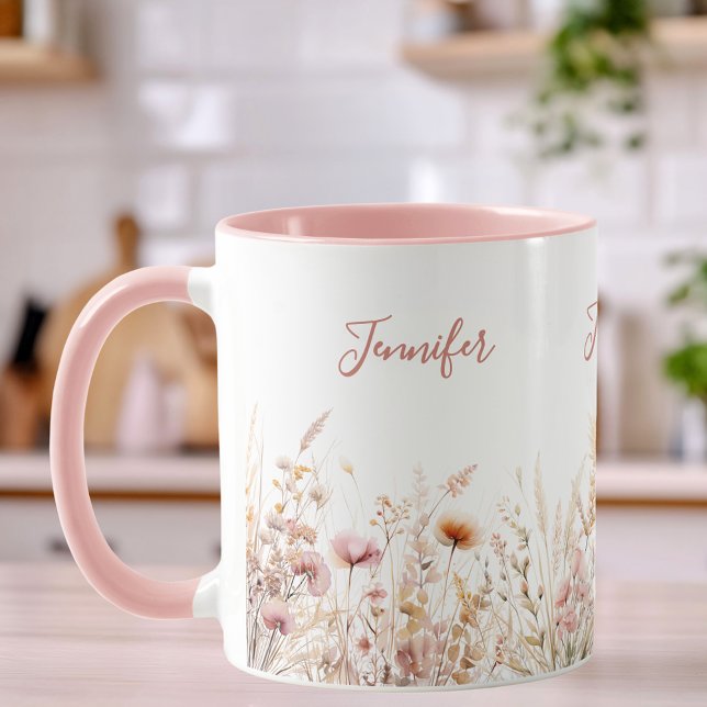 Wildflowers beige pink name mug (Creator Uploaded)