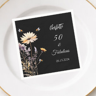 Wildflowers black 50 fabulous birthday napkin