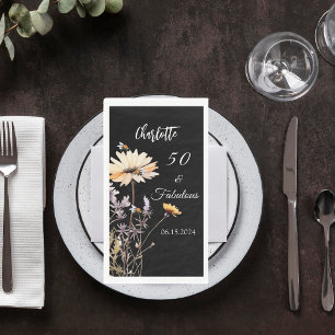 Wildflowers black 50 fabulous birthday napkin