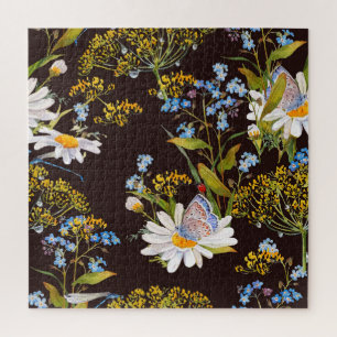 Wildflowers: black background watercolor jigsaw puzzle
